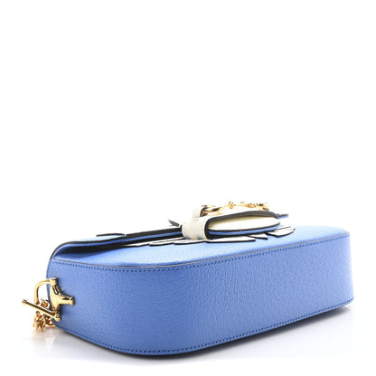 Gucci X ADIDAS Textured Dollar Calfskin Web Small Trefoil Horsebit 1955 Shoulder Bag Blue Off White 4 of 10