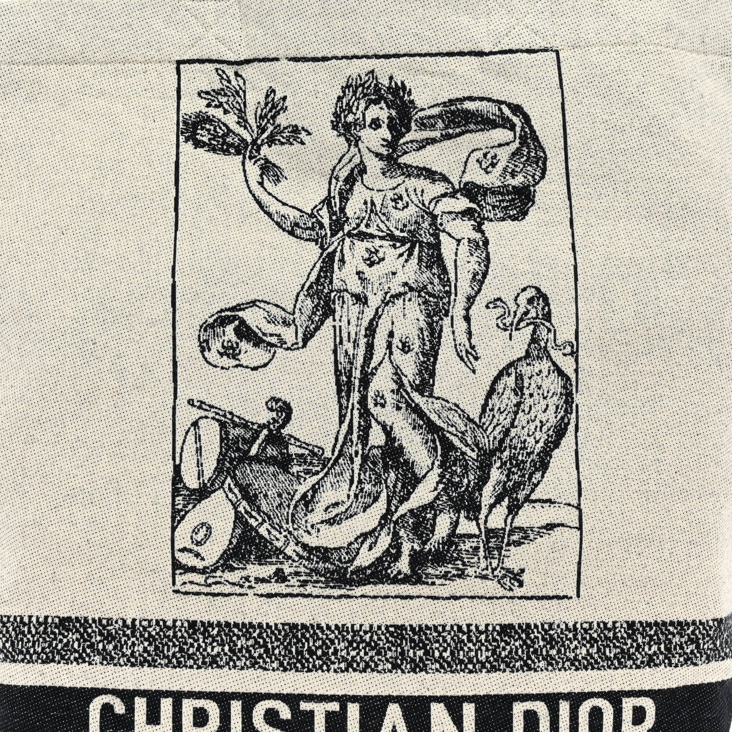 Christian Dior Canvas Print Cruise Tote Ivory Black 7 of 9