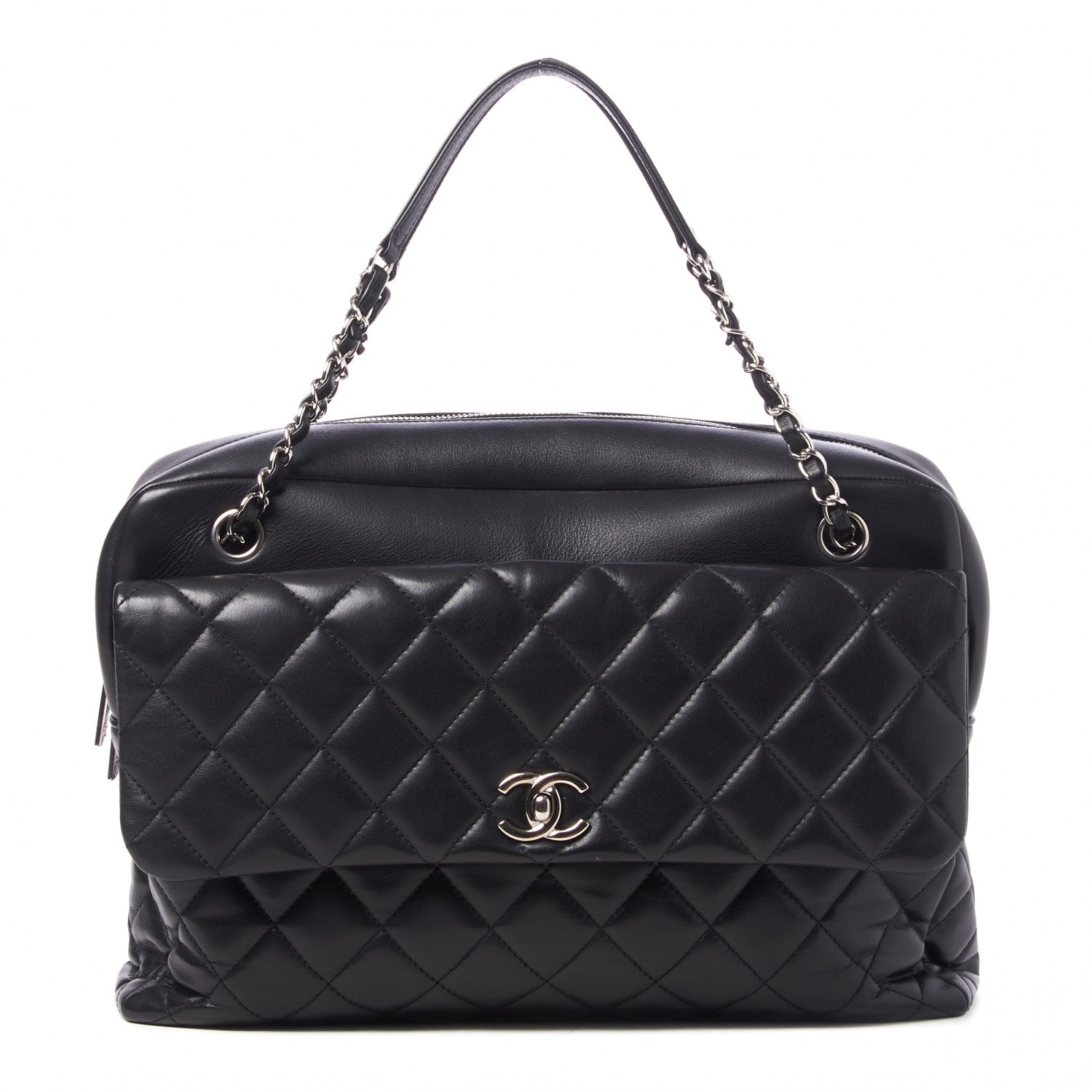 Chanel Lambskin Quilted Bowler Flap Shoulder Bag Black 1 of 9