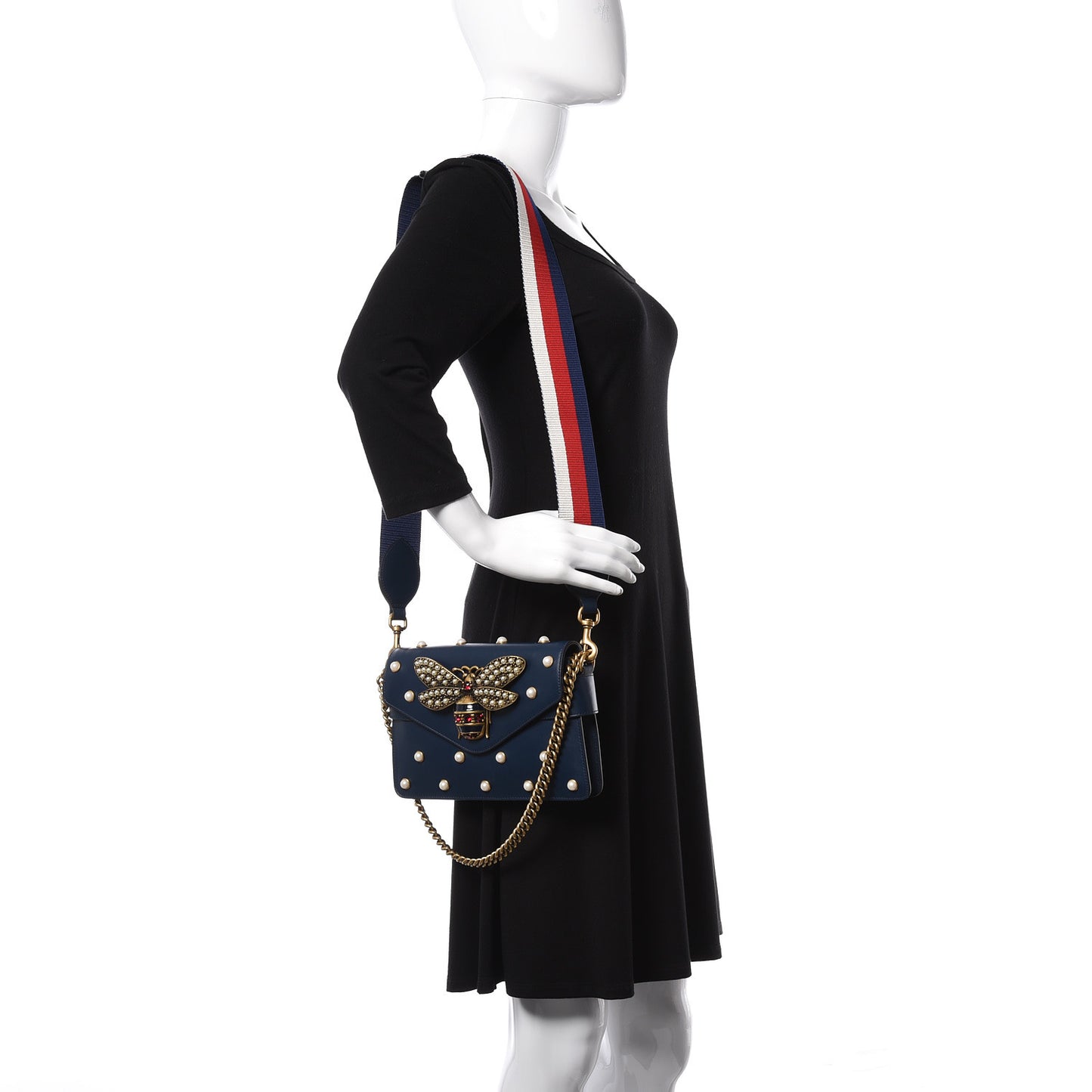 Nappa Pearl Studded Mini Queen Margaret Broadway Shoulder Bag Blue Agata