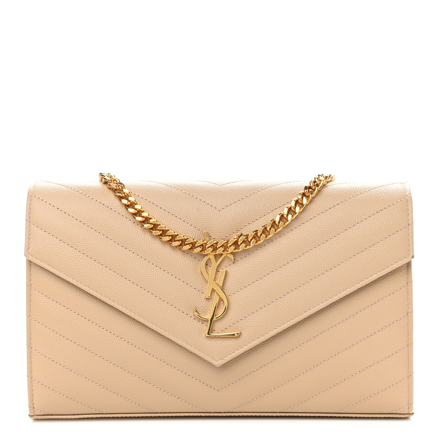 Grain De Poudre Matelasse Chevron Monogram Chain Wallet Nude Powder