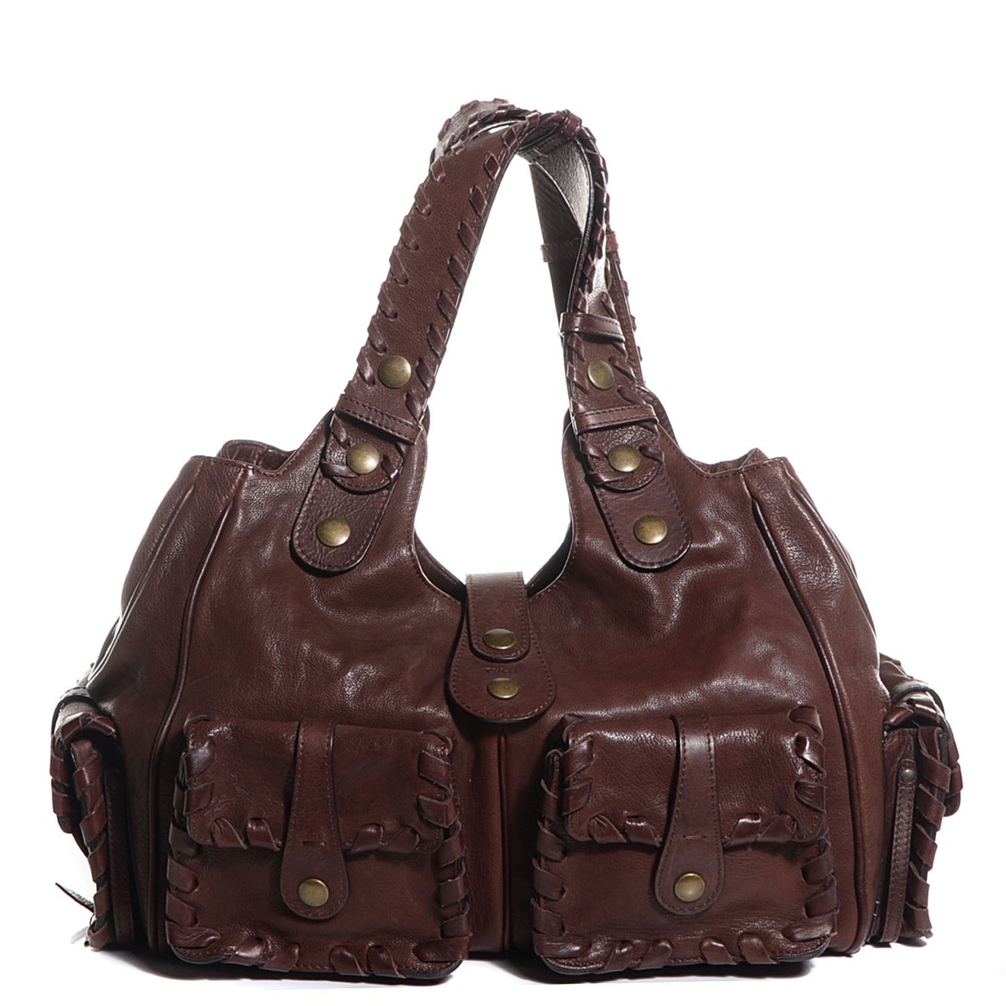Calfskin Silverado Pocket Shoulder Bag Chocolate