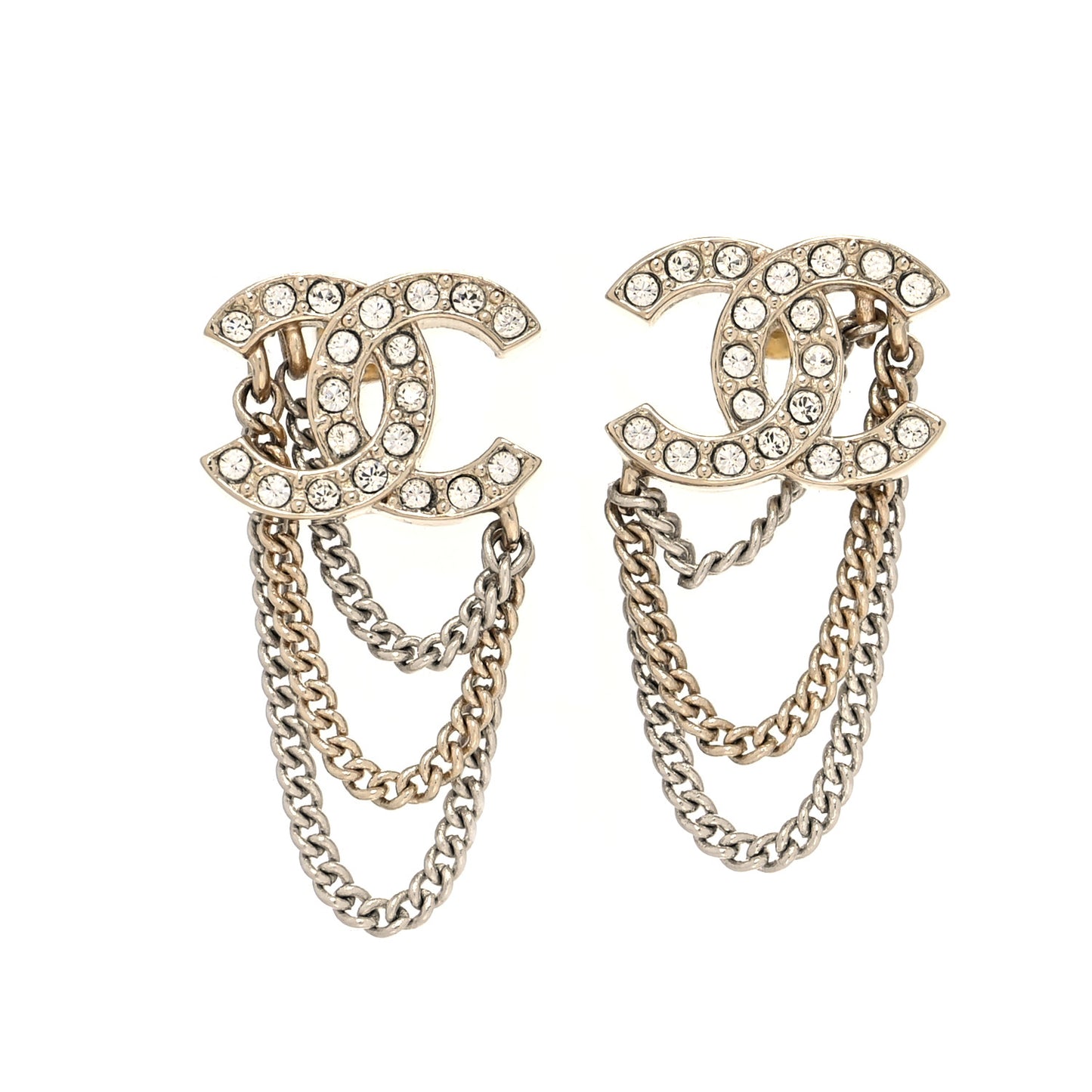 Crystal Chain CC Earrings Gold