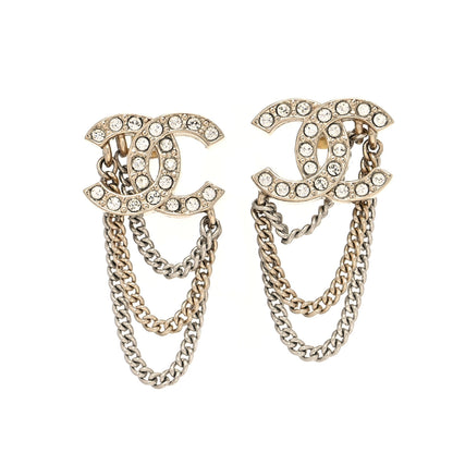 Chanel Crystal Chain CC Earrings Gold 1 of 5