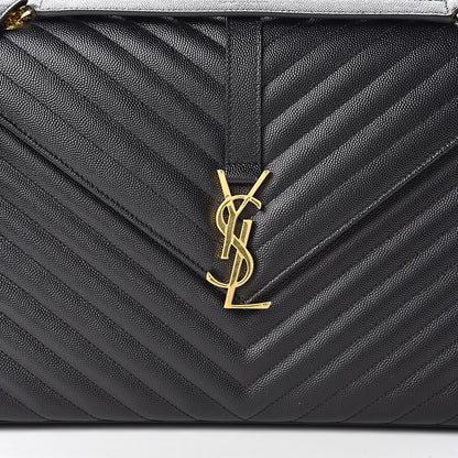 Saint Laurent Grain De Poudre Matelasse Chevron Large Monogram Satchel Black 9 of 11