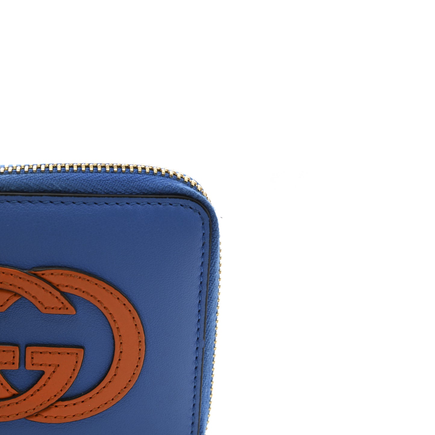 Vitello Eclipse Interlocking G Zip Around Card Case Wallet Bright Splash Carrot Orange