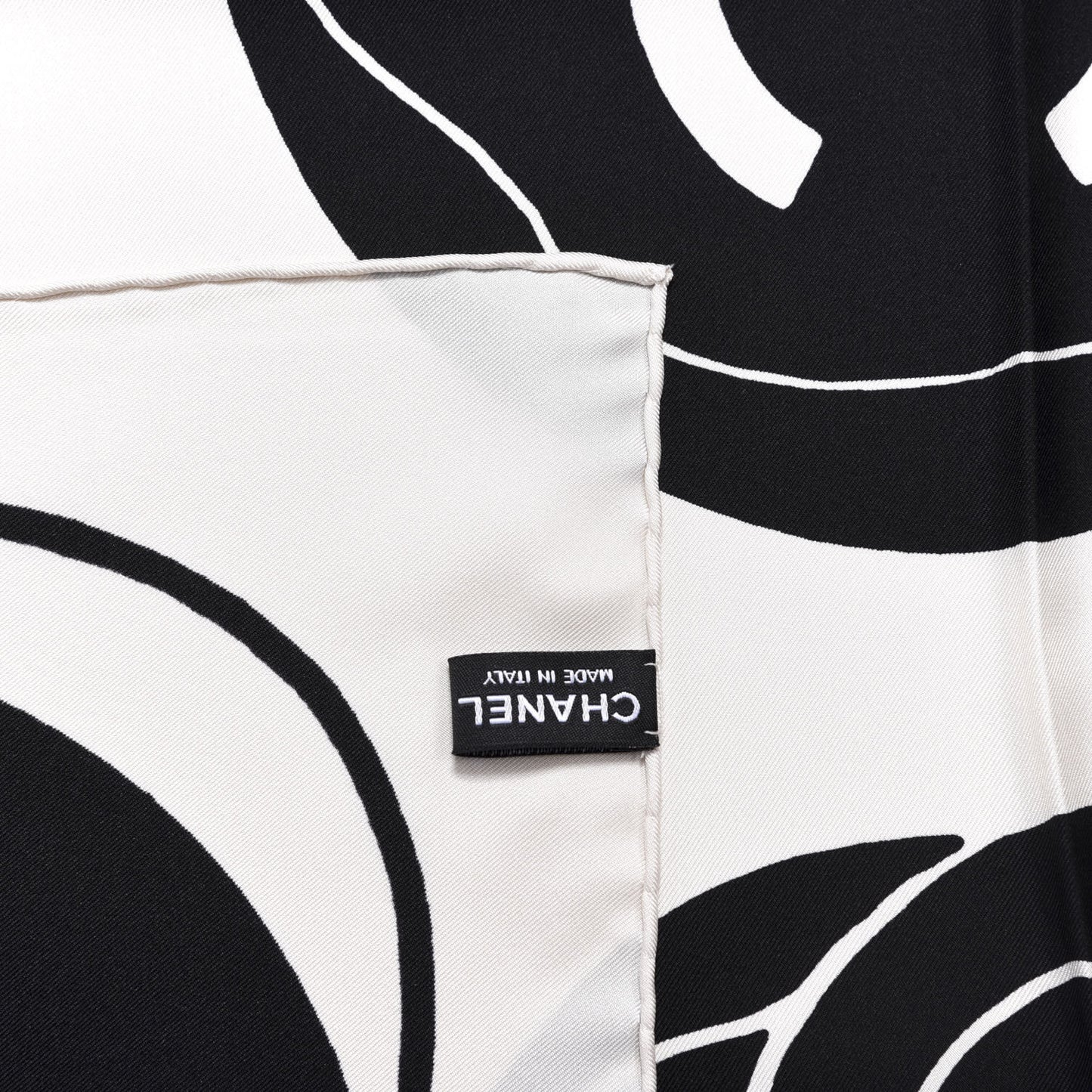 Silk CC Camellia Scarf Black White
