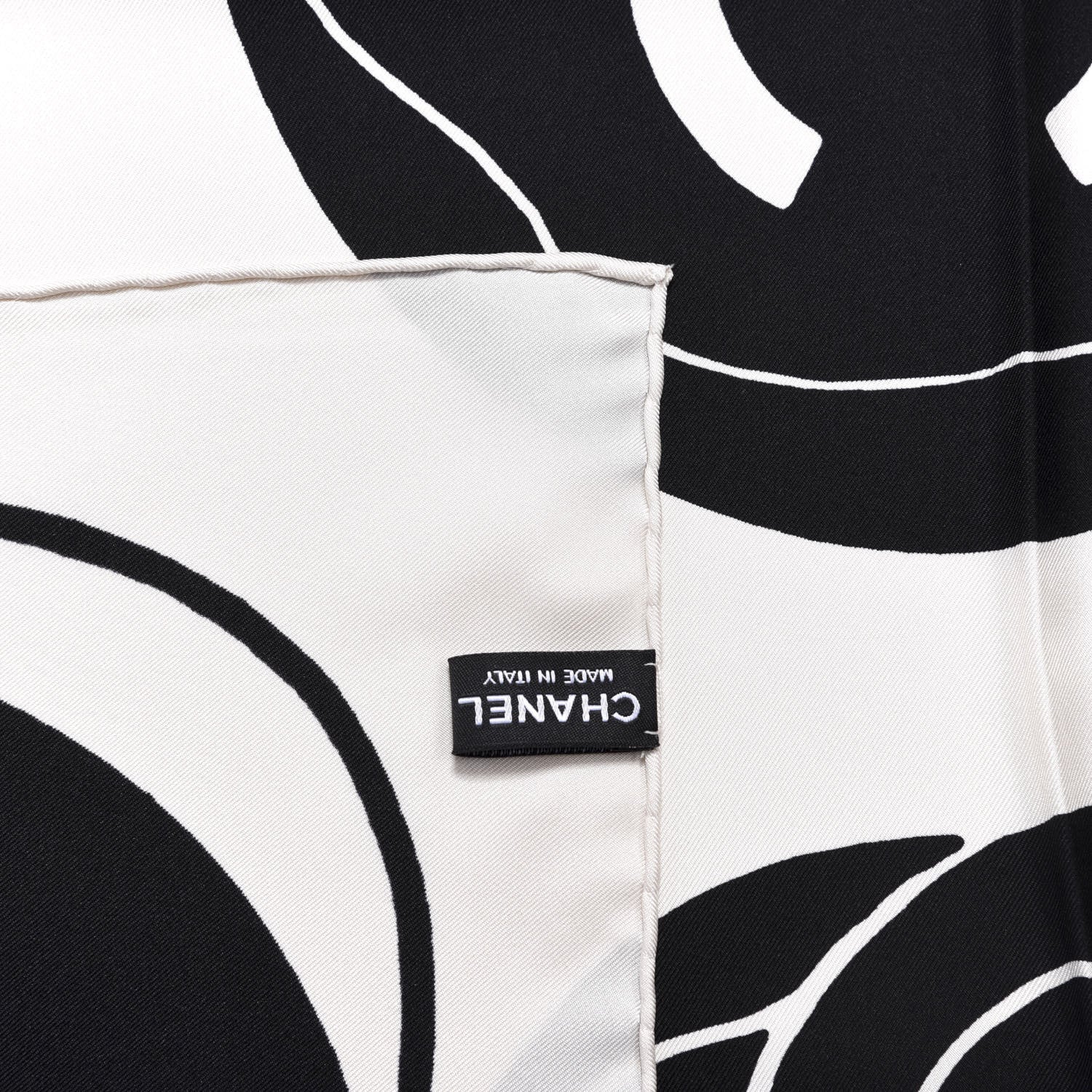 Chanel Silk CC Camellia Scarf Black White 3 of 3