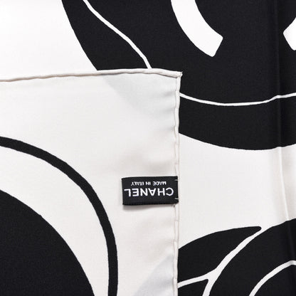Chanel Silk CC Camellia Scarf Black White 3 of 3