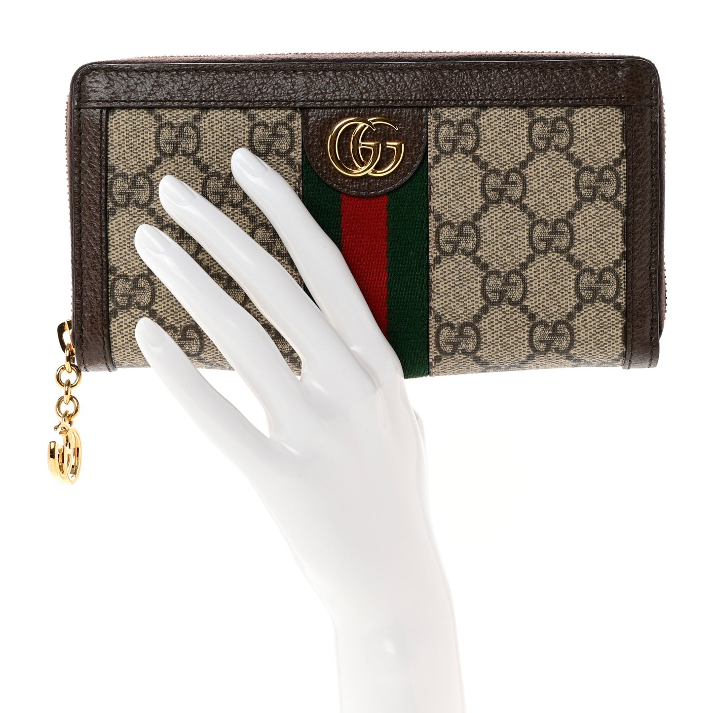 GG Supreme Monogram Web Ophidia Zip Around Wallet Brown