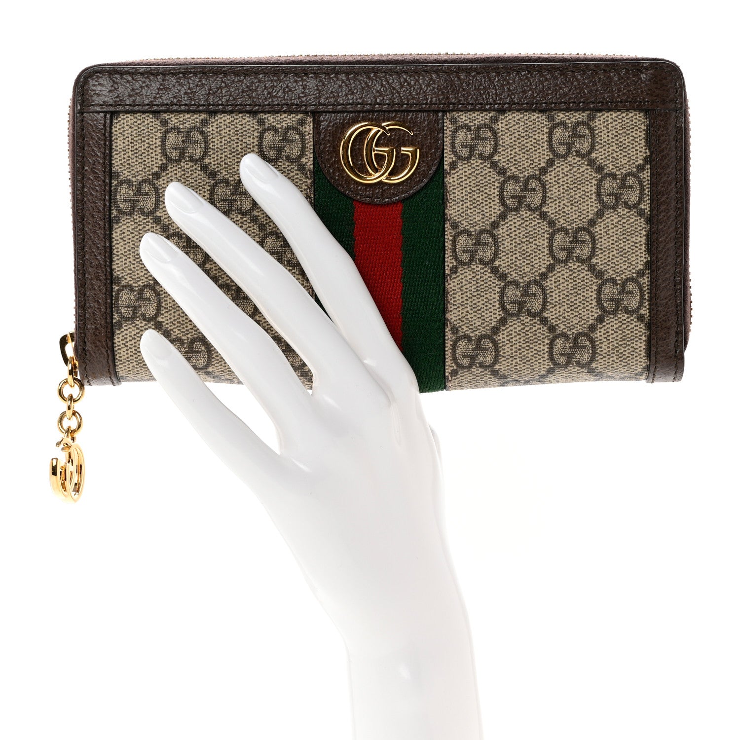 Gucci GG Supreme Monogram Web Ophidia Zip Around Wallet Brown 2 of 6
