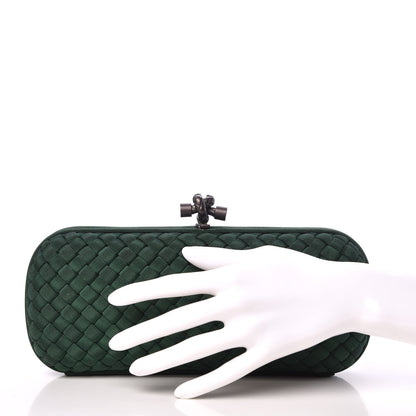 Bottega Veneta Silk Faille Intrecciato Knot Clutch Green 2 of 6