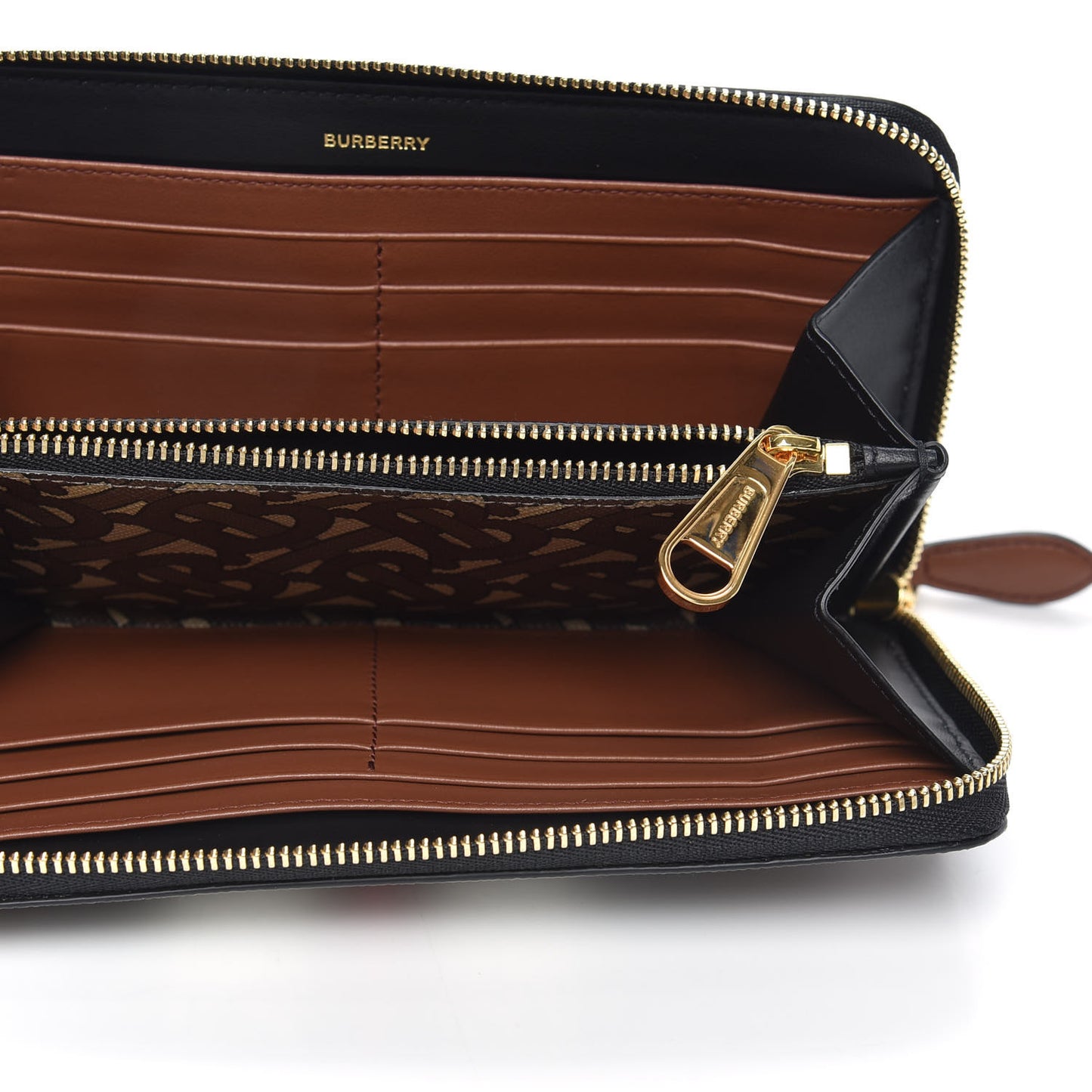 E-Canvas Monogram Stripe Zip Around Wallet Black