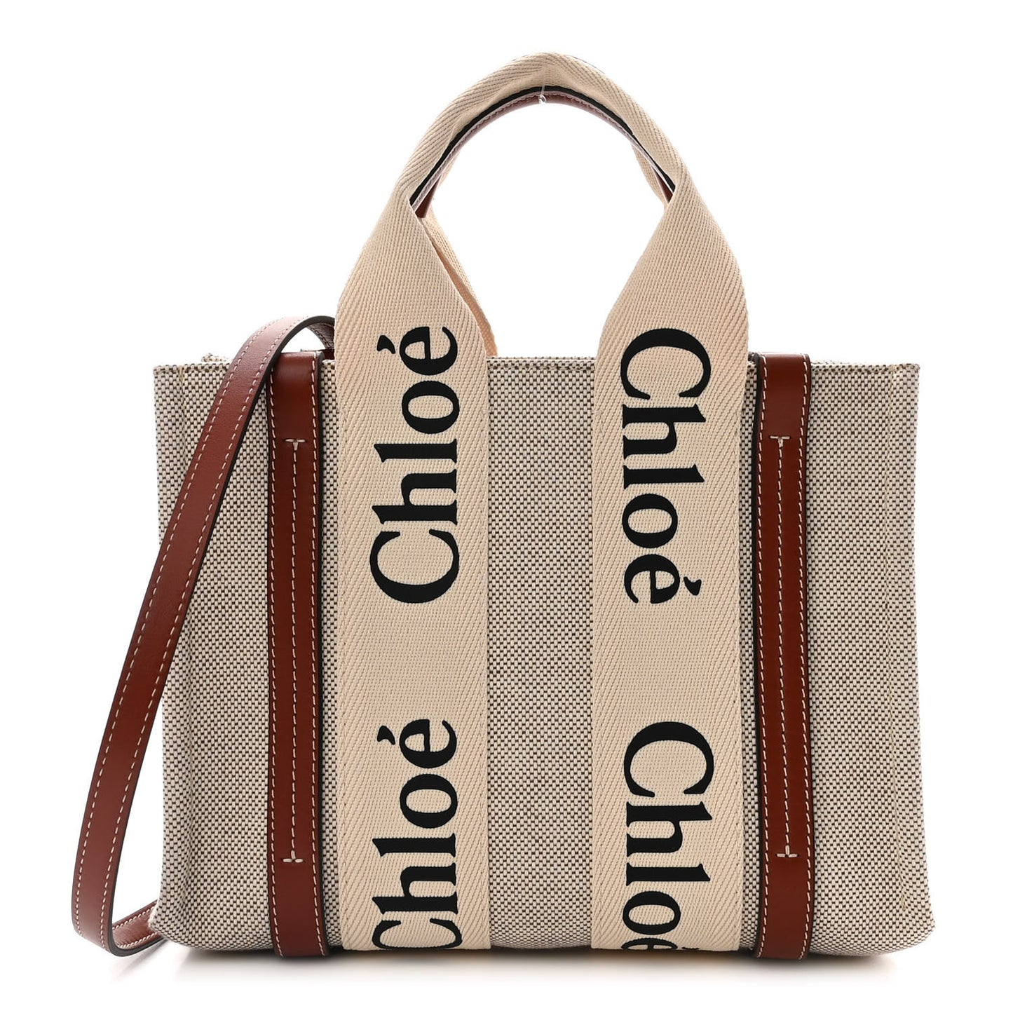 Cotton Calfskin Small Woody Ribbon Tote With Strap White Brown