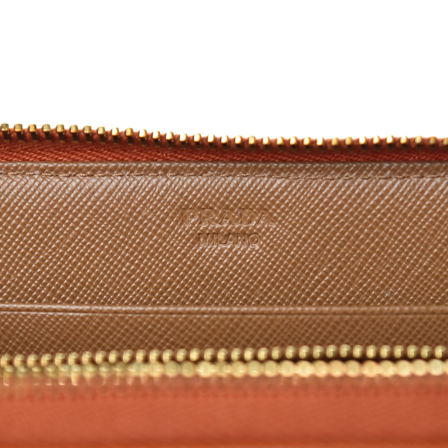 Prada Saffiano Bi-Color Metal Zip Around Wallet Caramel Papaya 6 of 8