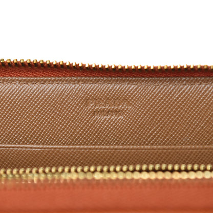 Prada Saffiano Bi-Color Metal Zip Around Wallet Caramel Papaya 6 of 8