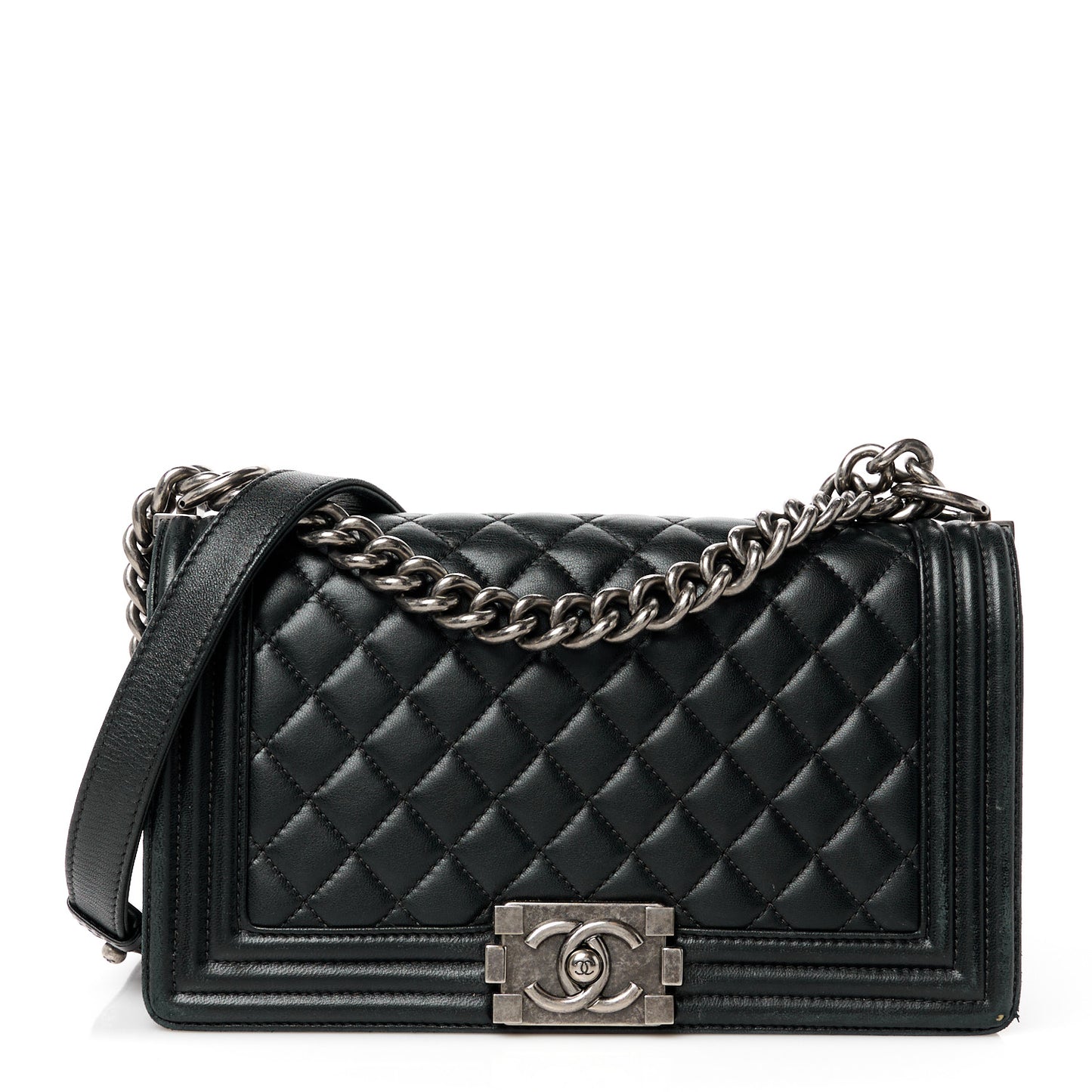 Lambskin Quilted Medium Boy Flap Black
