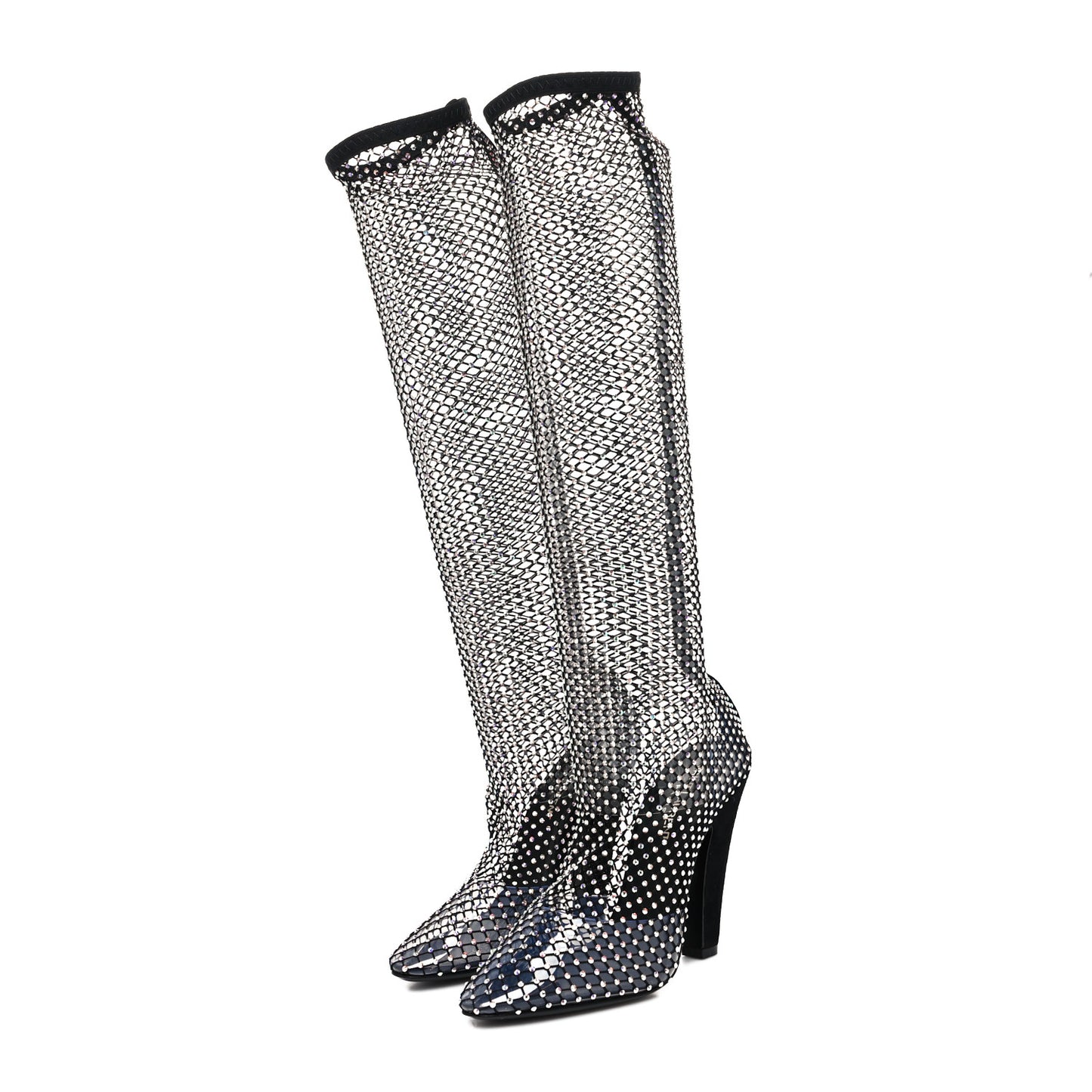 Mesh Crystal 68 Knee High Boots 37.5 Black