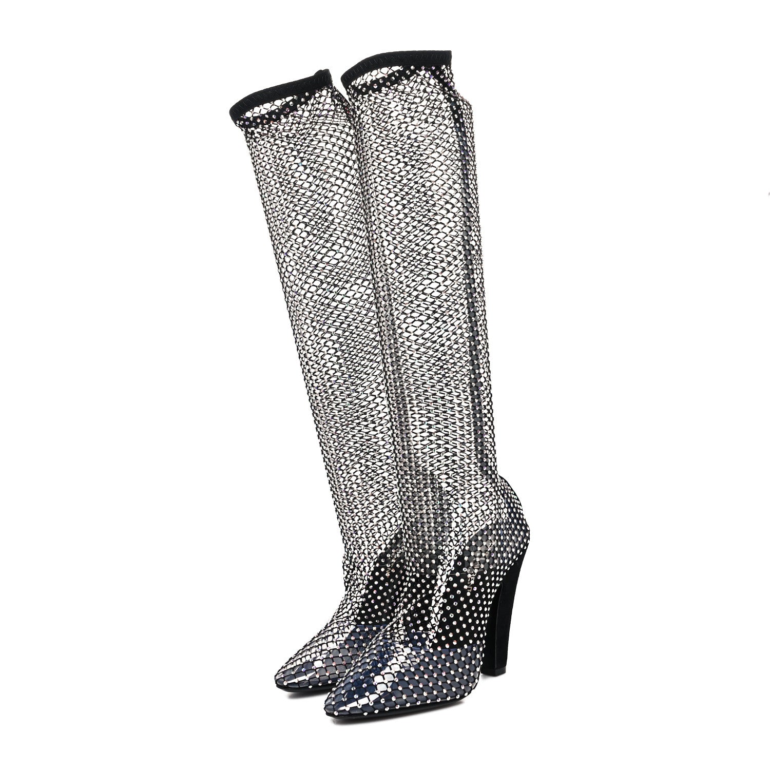 Saint Laurent Mesh Crystal 68 Knee High Boots 37.5 Black 3 of 8