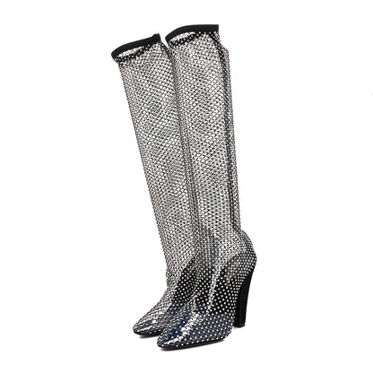 Saint Laurent Mesh Crystal 68 Knee High Boots 37.5 Black 3 of 8
