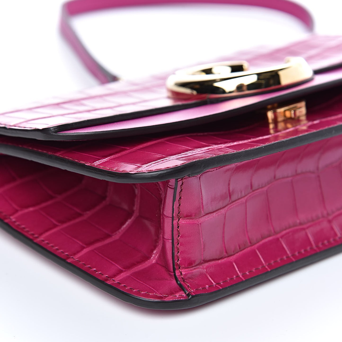 Calfskin Crocodile Embossed C Clutch With Chain Graphic Pink
