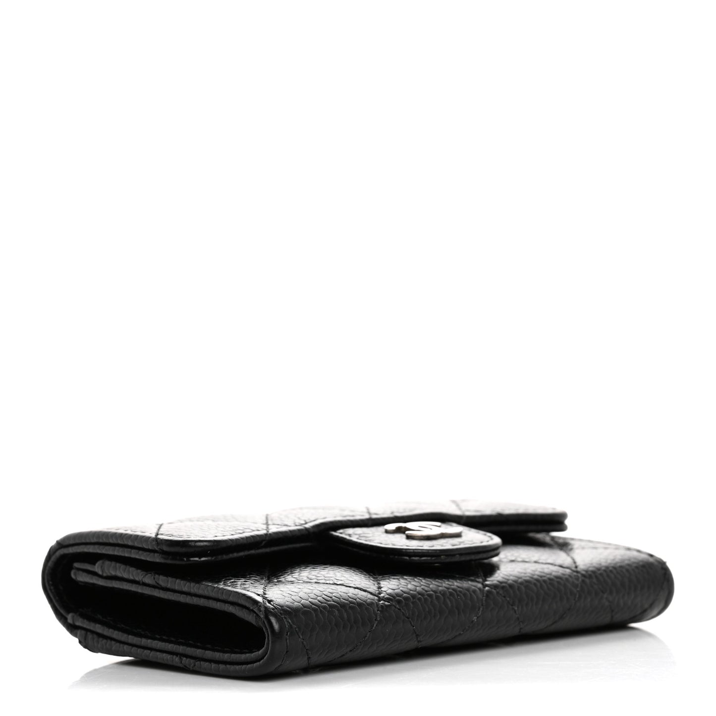 Caviar Quilted Flap Card Holder Wallet Black