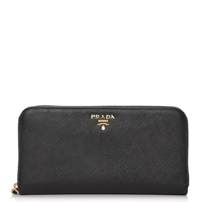 Prada Saffiano Metal Zip Around Wallet Nero Black 1 of 7