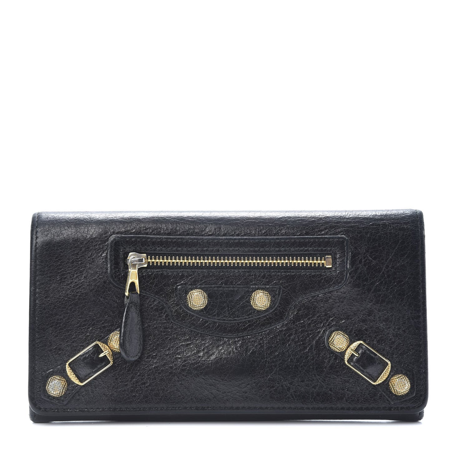 Agneau Giant 12 Gold Hardware Money Wallet Black