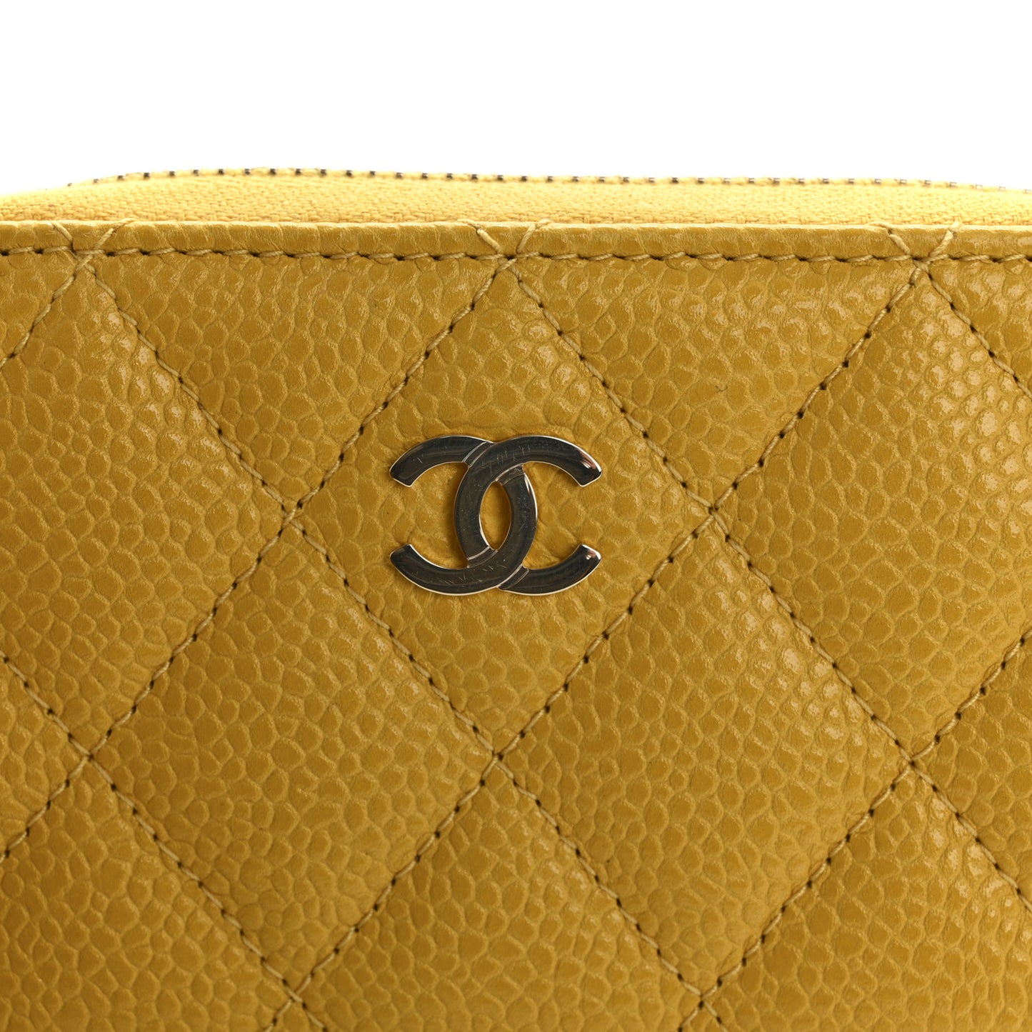 Caviar Quilted Zip Coin Purse Yellow