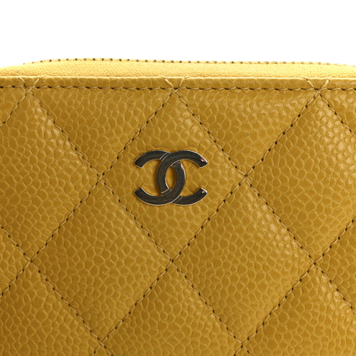 Chanel Caviar Quilted Zip Coin Purse Yellow 8 of 9