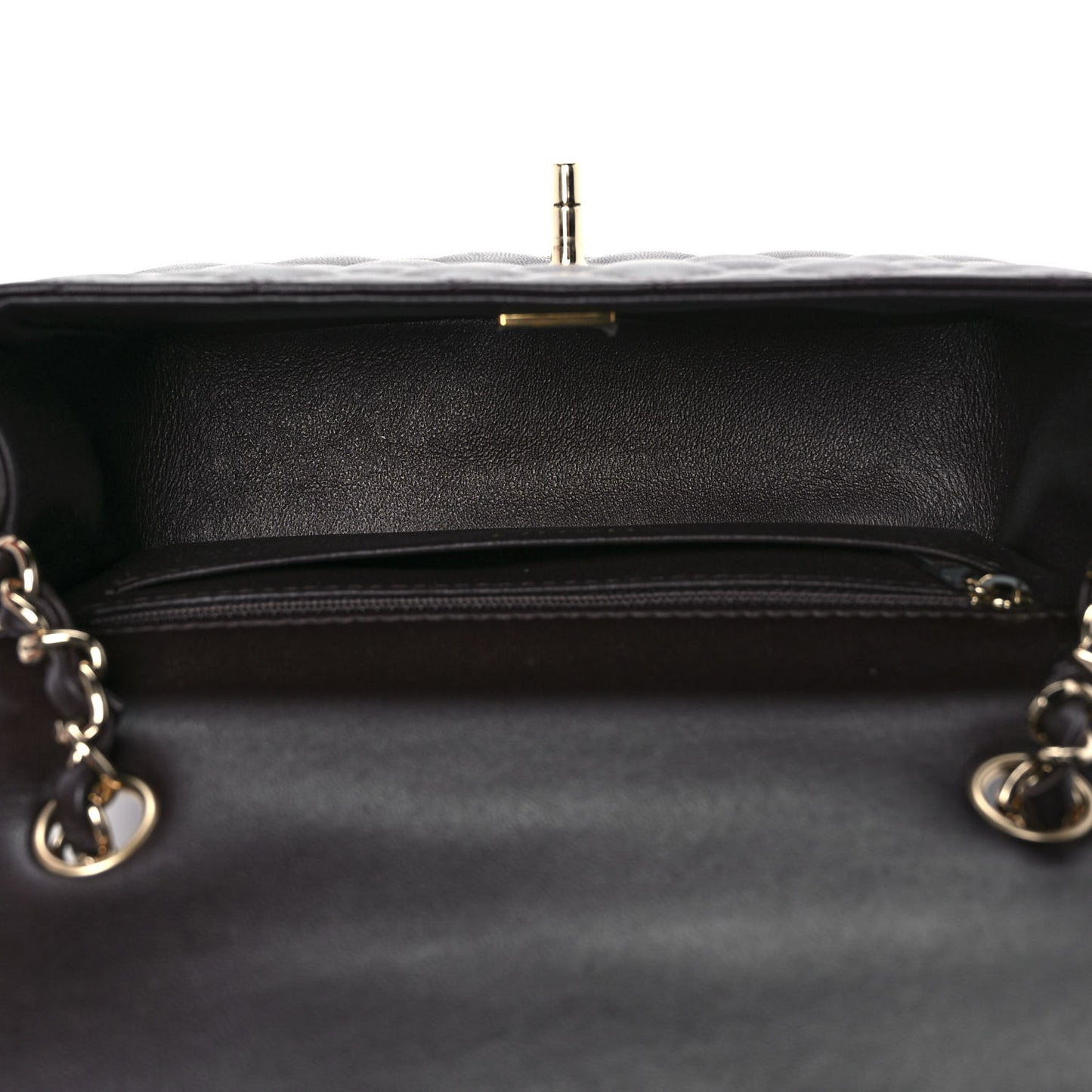 Lambskin Quilted Mini Rectangular Flap Dark Brown