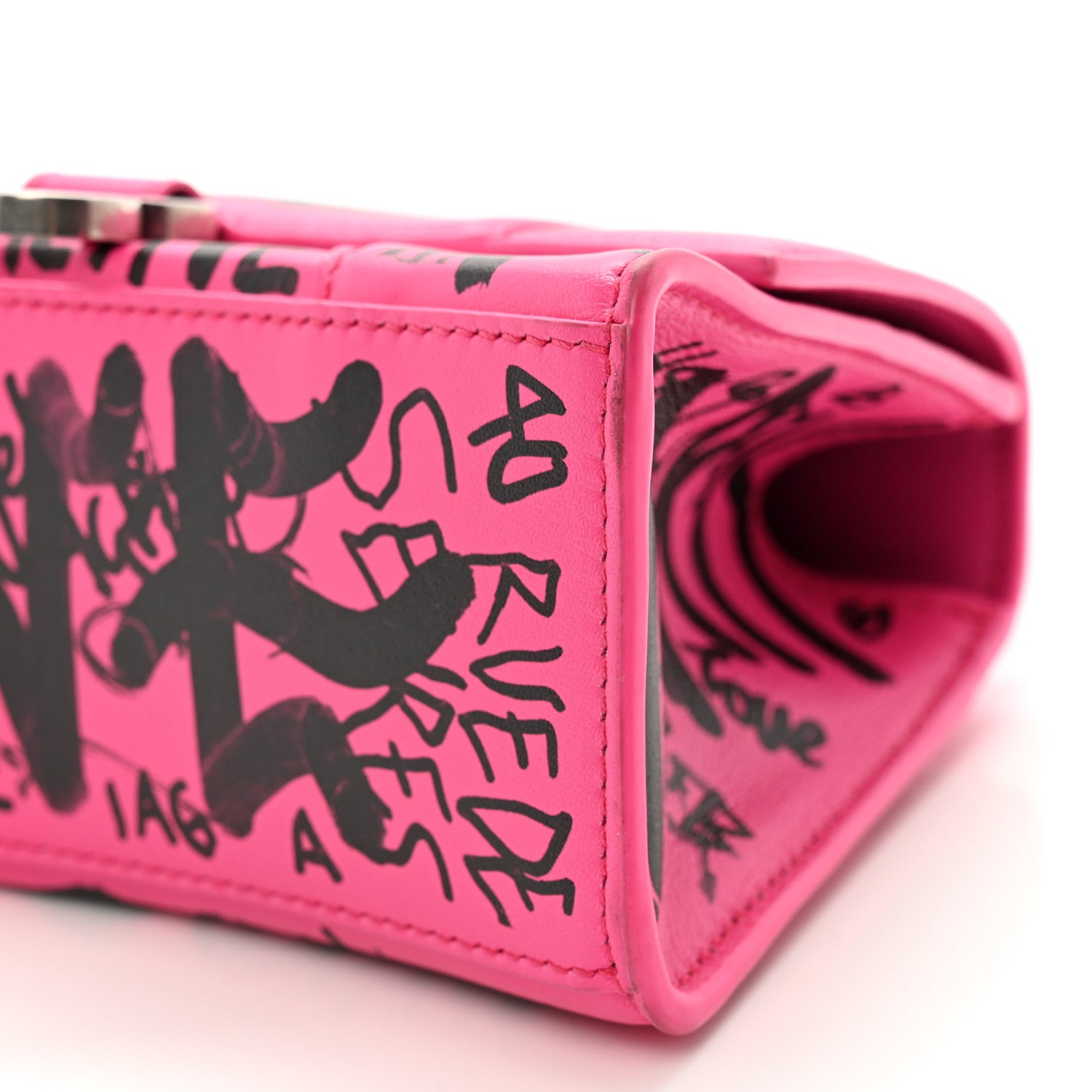 Balenciaga Smooth Calfskin Graffiti Hourglass Top Handle Bag XS Acid Fuchsia Black 9 of 9