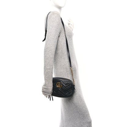 Gucci Calfskin Matelasse Small GG Marmont Chain Shoulder Bag Black 2 of 10