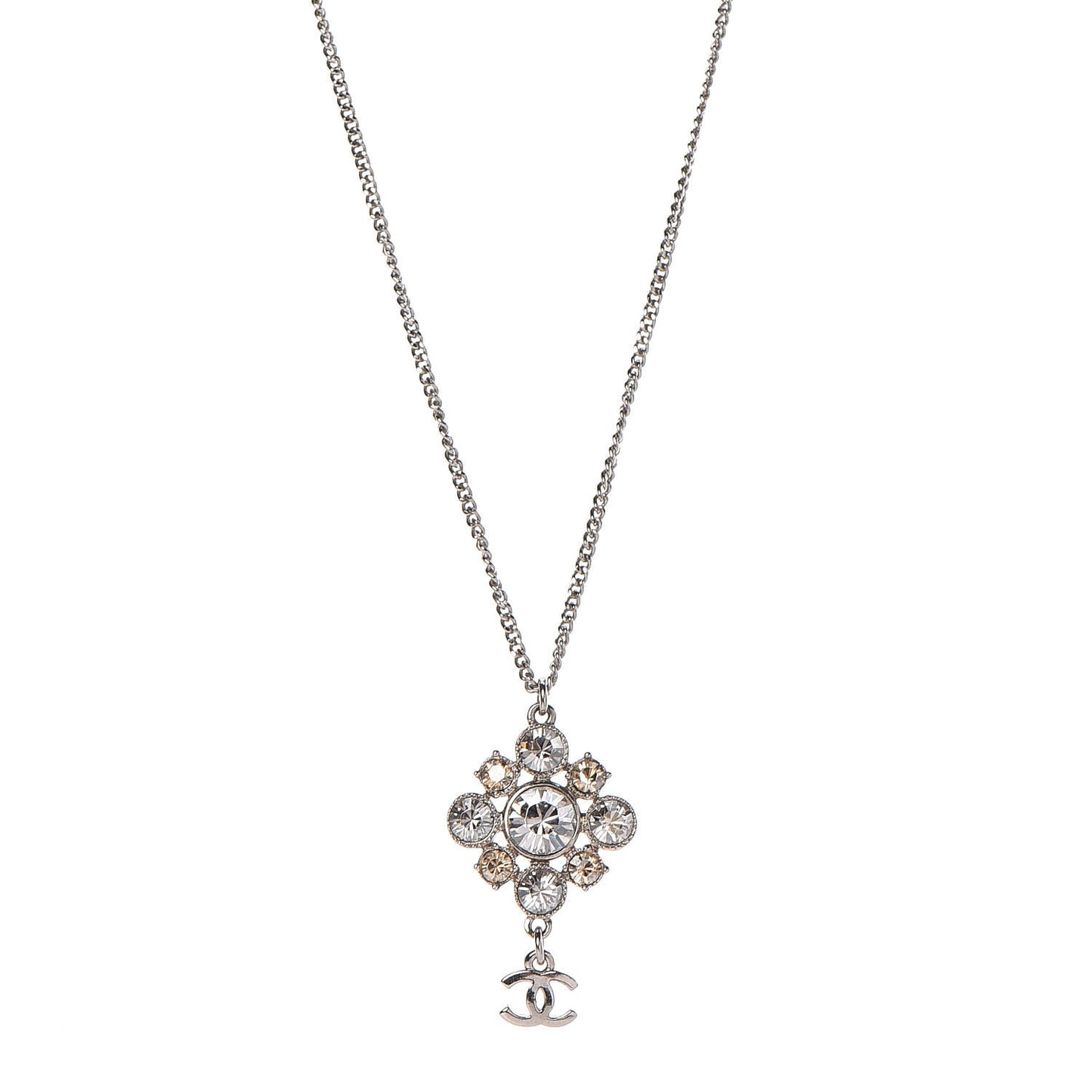 Crystal CC Drop Pendant Necklace Silver