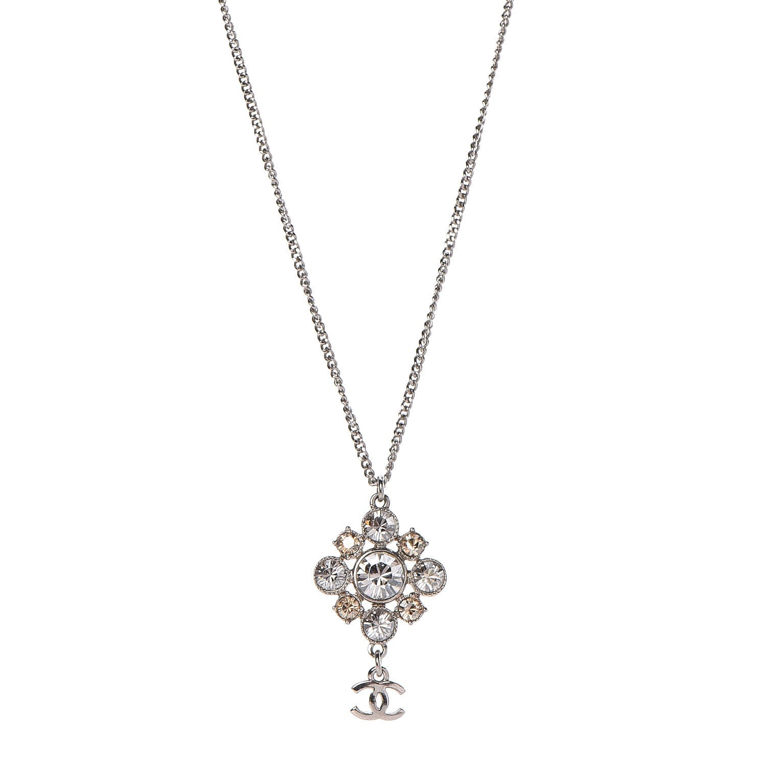 Chanel Crystal CC Drop Pendant Necklace Silver 1 of 5
