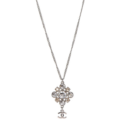 Chanel Crystal CC Drop Pendant Necklace Silver 1 of 5
