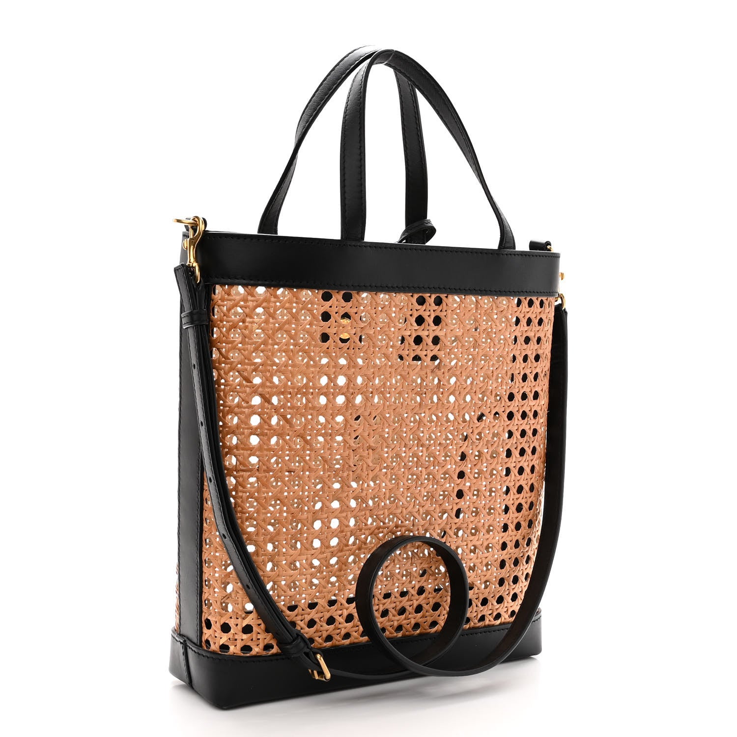 Saint Laurent Woven Cane Calfskin North South Tote Bag Black 4 of 10