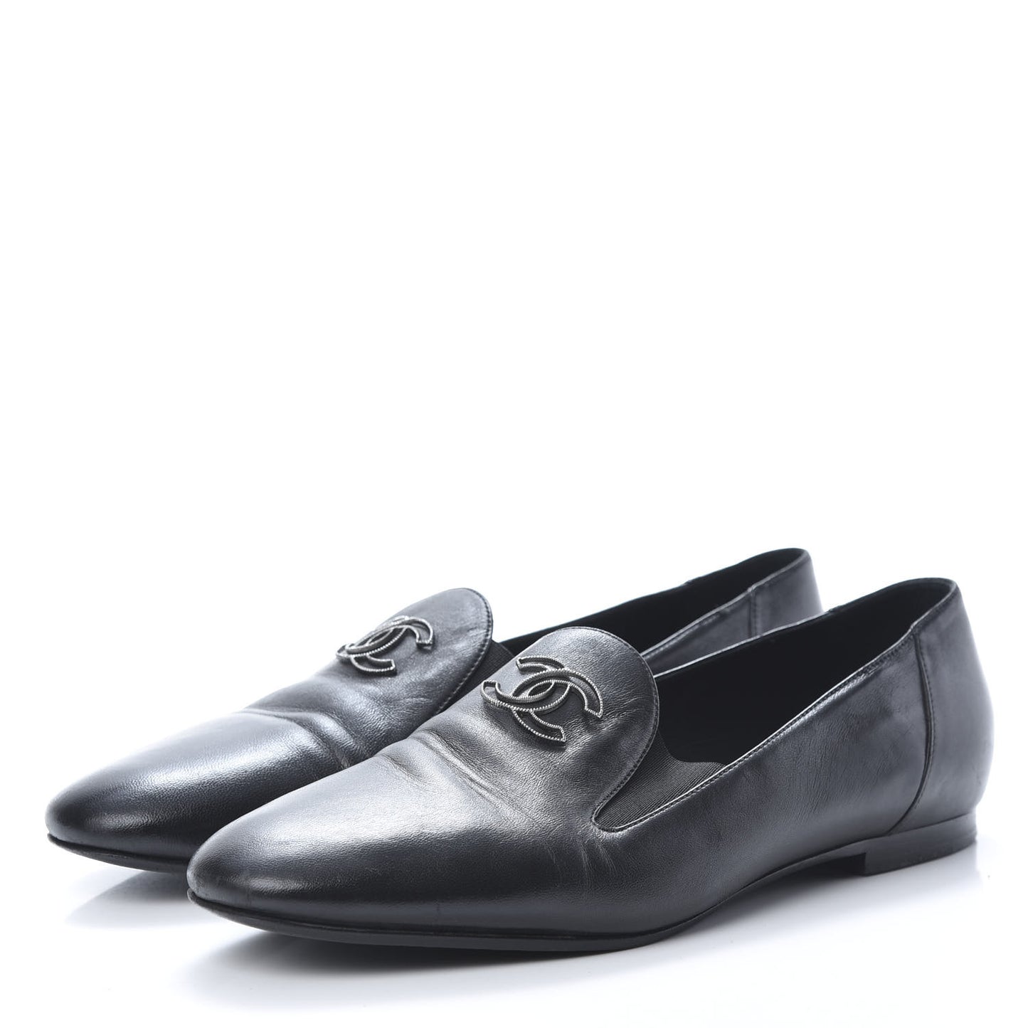 Lambskin Grosgrain CC Mocassin Loafers 39.5 Black