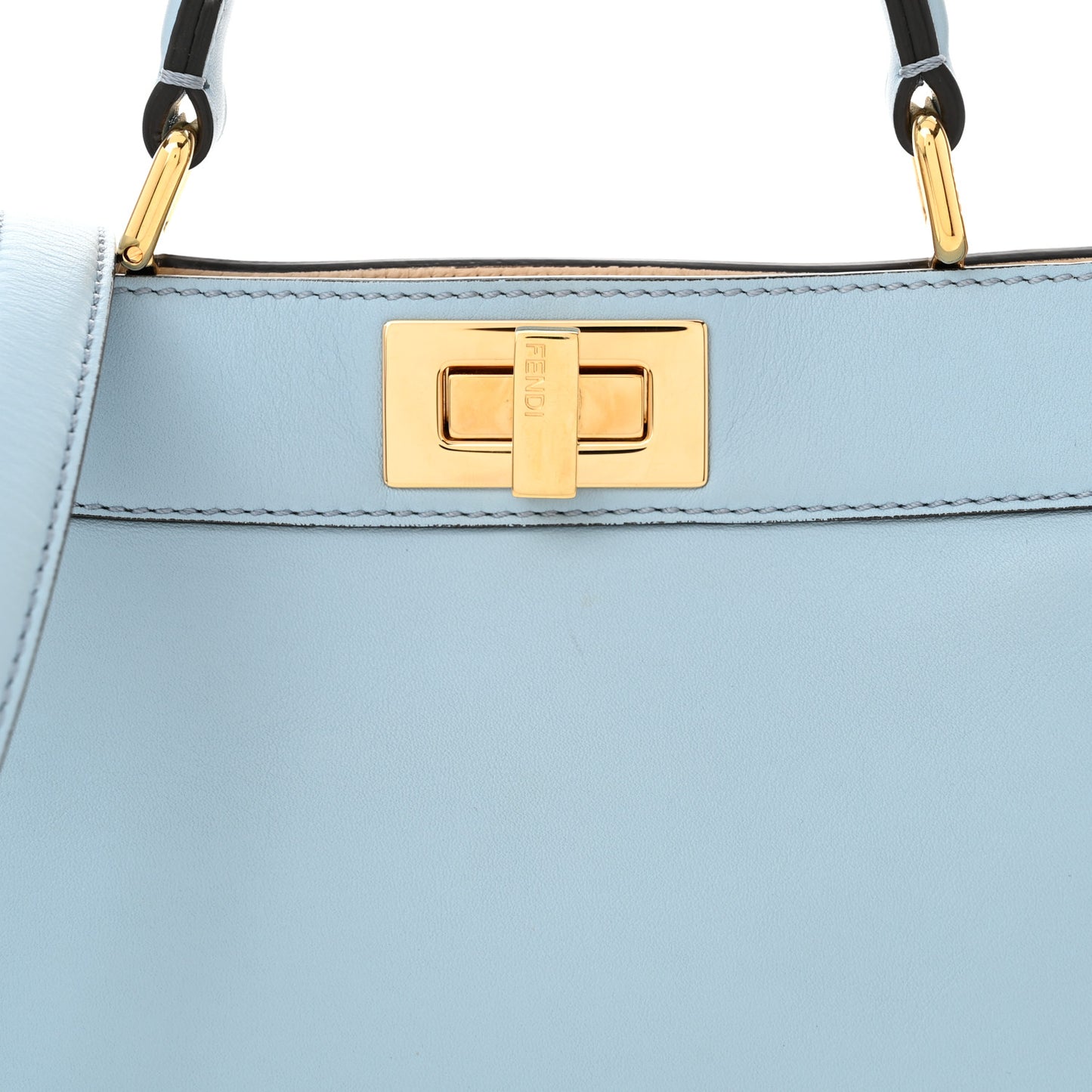 Vitello Seta Shiny Nappa Small Peekaboo I SEE U Satchel Azzurro Baby Camelia