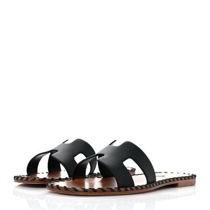 Hermes Box Calfskin Braided Oran Sandals 35.5 Black 3 of 9