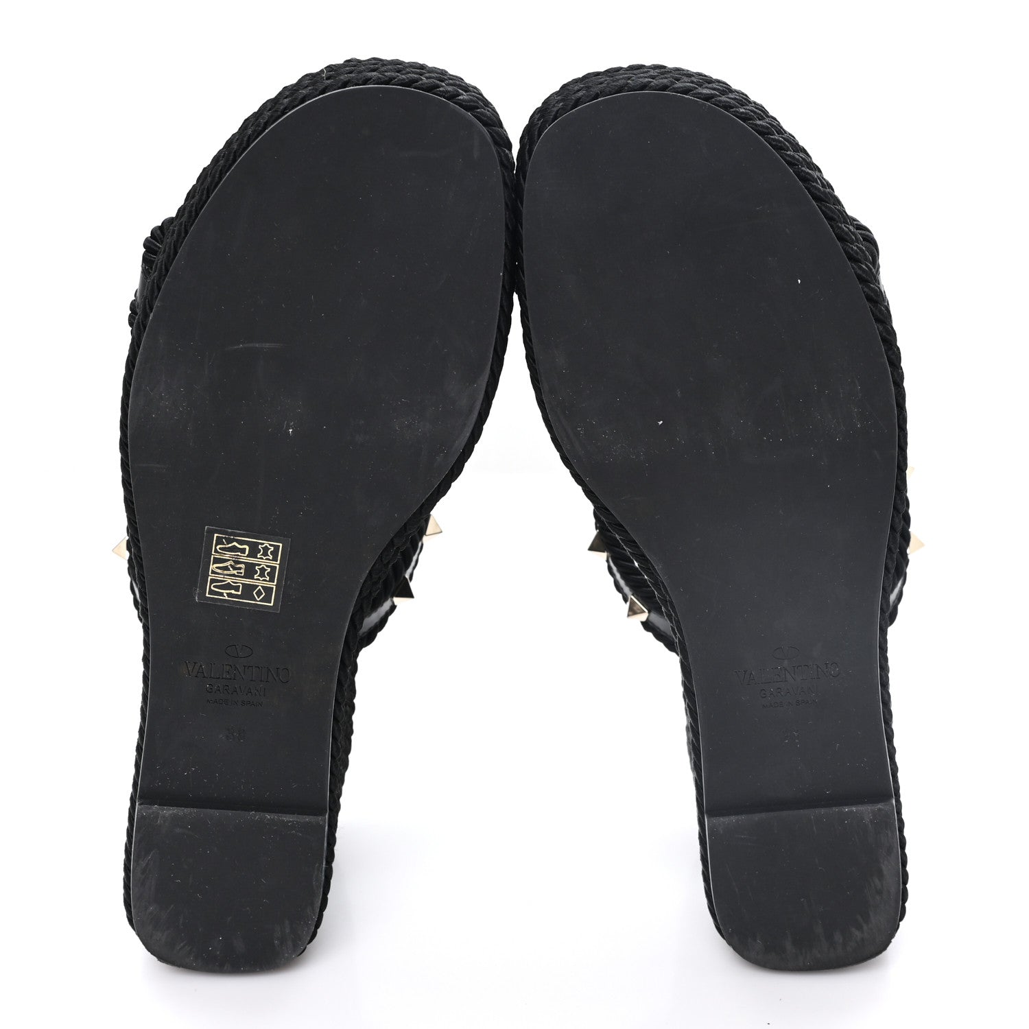 Valentino Garavani Calfskin Rockstud Torchon Espadrille Caged 25/90mm Wedge Sandals 38 Black 6 of 9