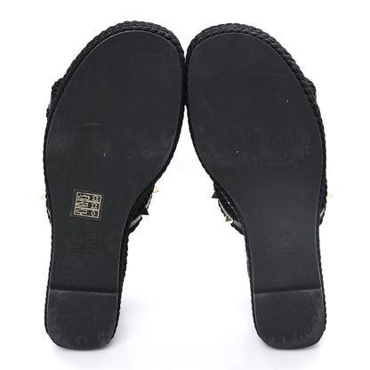 Valentino Garavani Calfskin Rockstud Torchon Espadrille Caged 25/90mm Wedge Sandals 38 Black 6 of 9