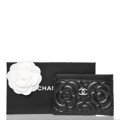 Chanel Lambskin Camellia Embossed Card Holder Black 9 of 9