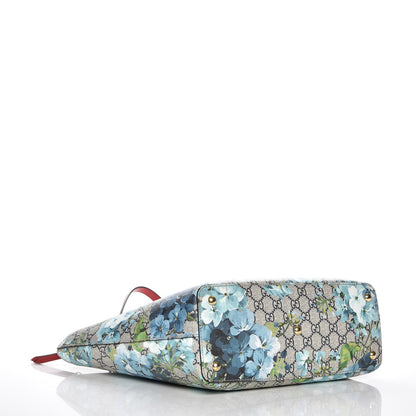 Gucci GG Supreme Monogram Blooms Medium Zippered Bucket Tote Beige Blue Navy Hibiscus Red 4 of 8
