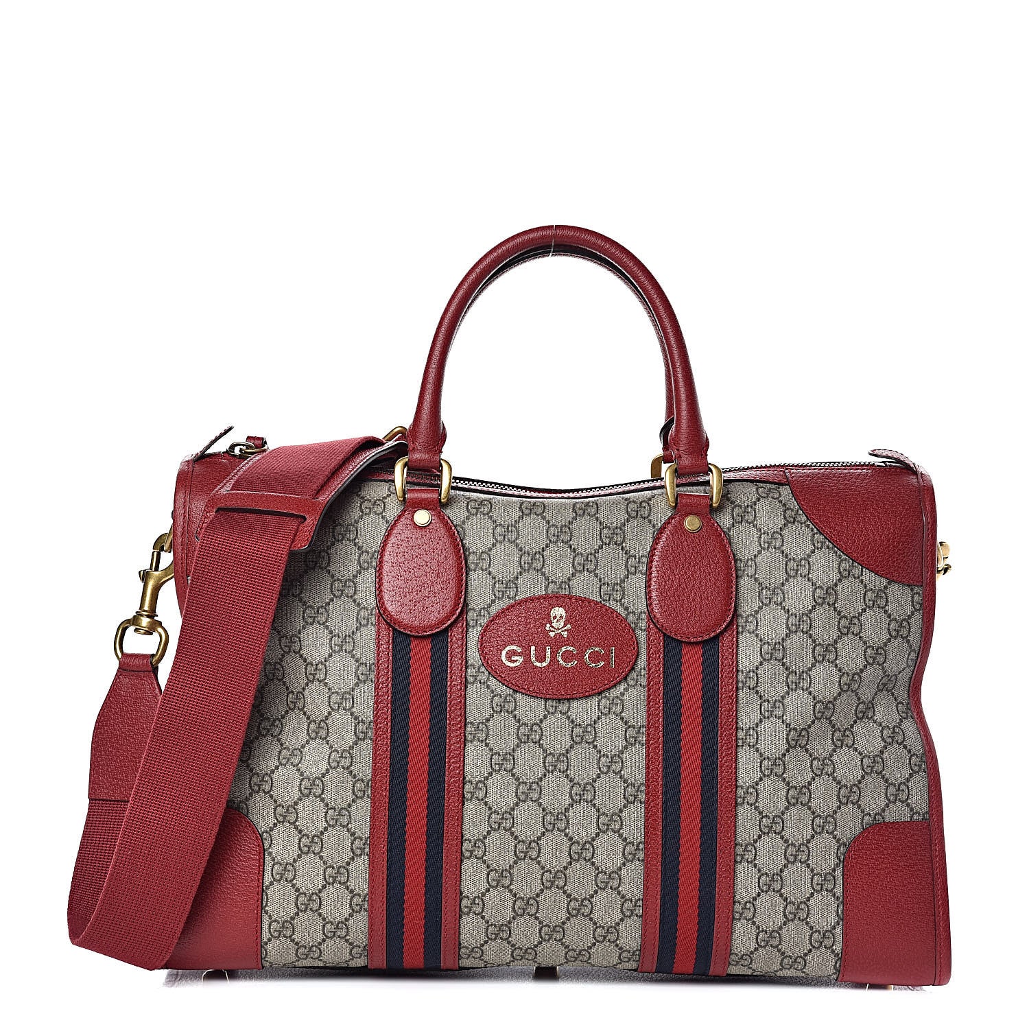 Gucci Soft GG Supreme Monogram Web Medium Duffle Bag Beige Red 1 of 11