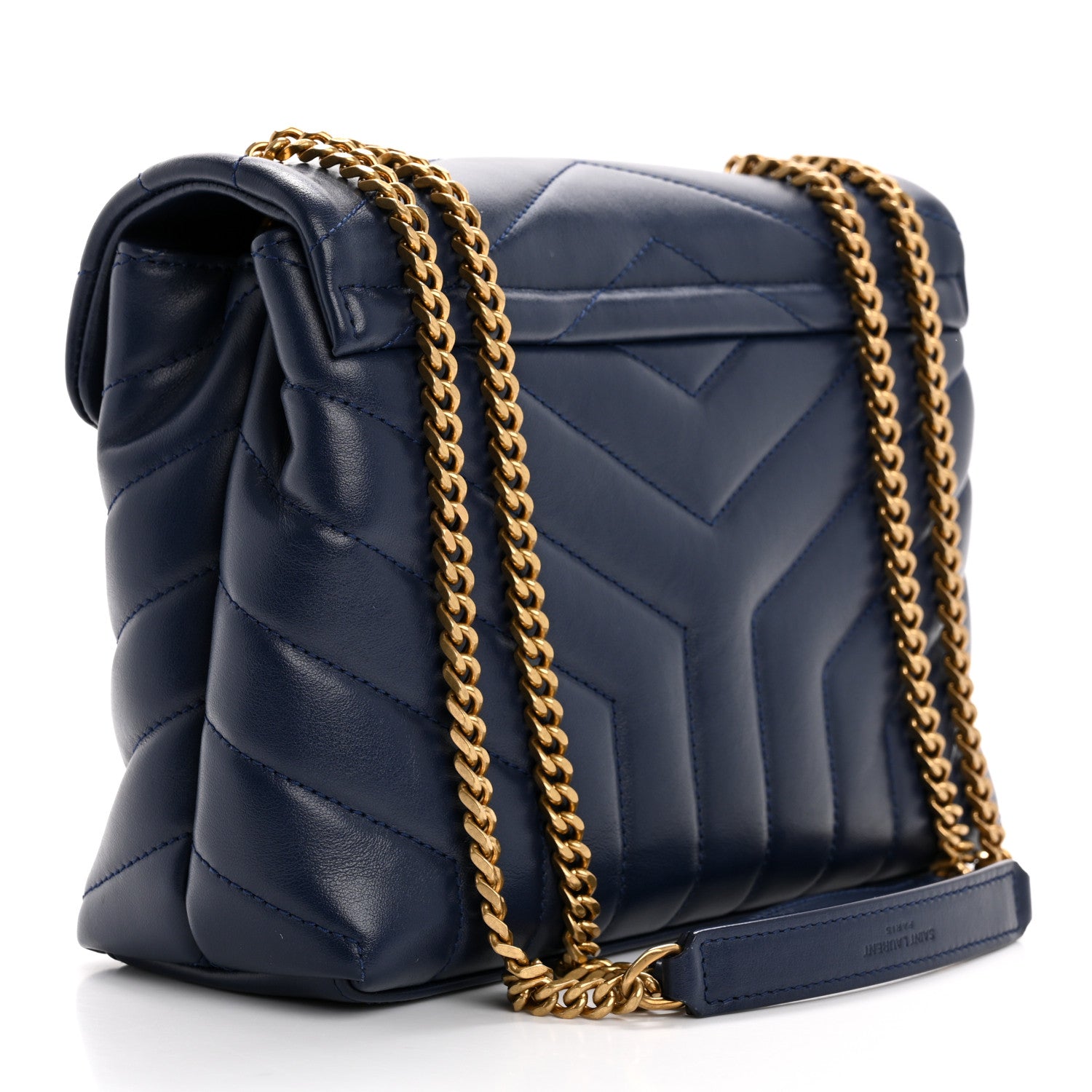 Saint Laurent Calfskin Y Quilted Monogram Small Loulou Chain Satchel Blue Charron 3 of 12