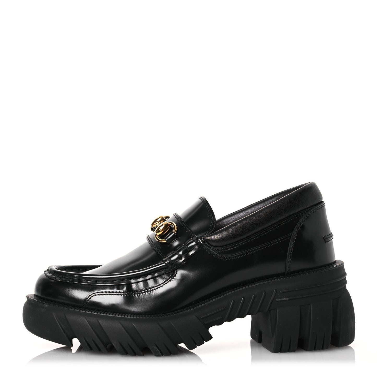 Magnum Calfskin Nappa Samoa Womens Horsebit Platform Chunky Lug Sole 40mm Loafers 38 Black