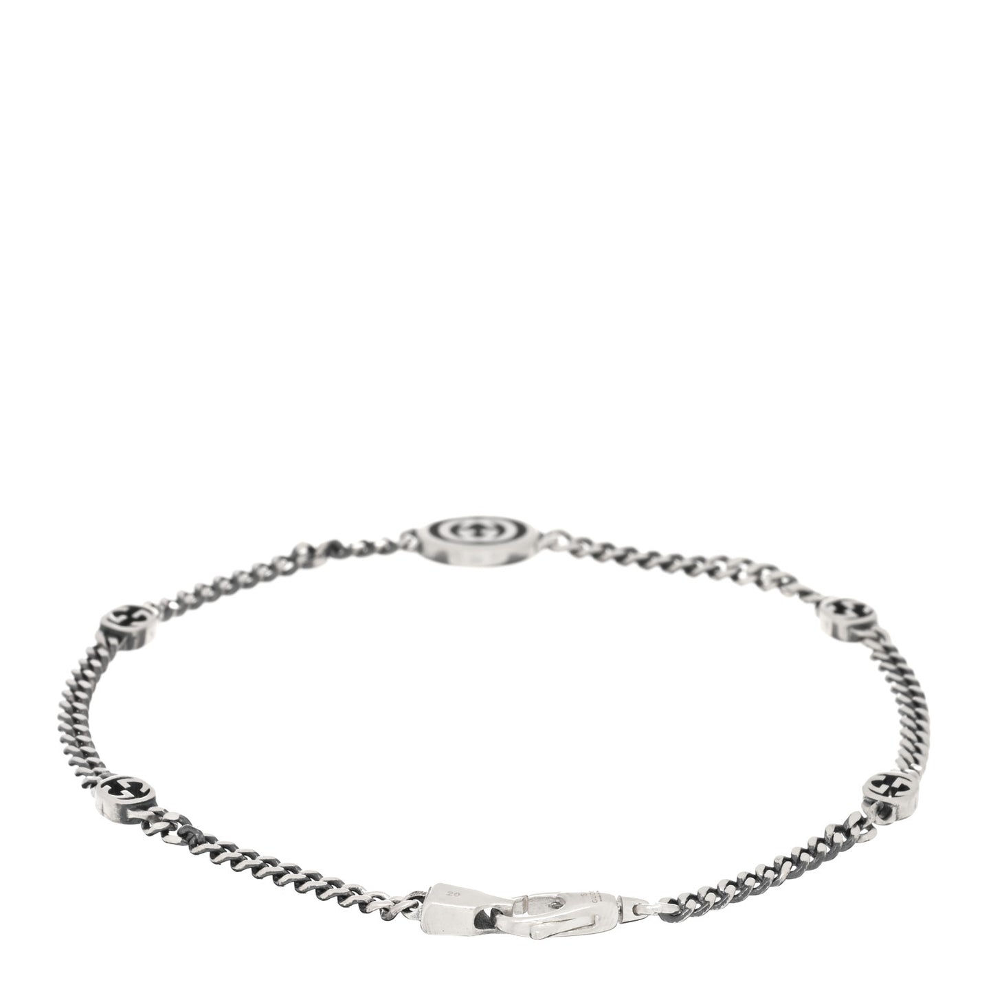 Sterling Silver Enamel Thin Interlocking G Bracelet Black