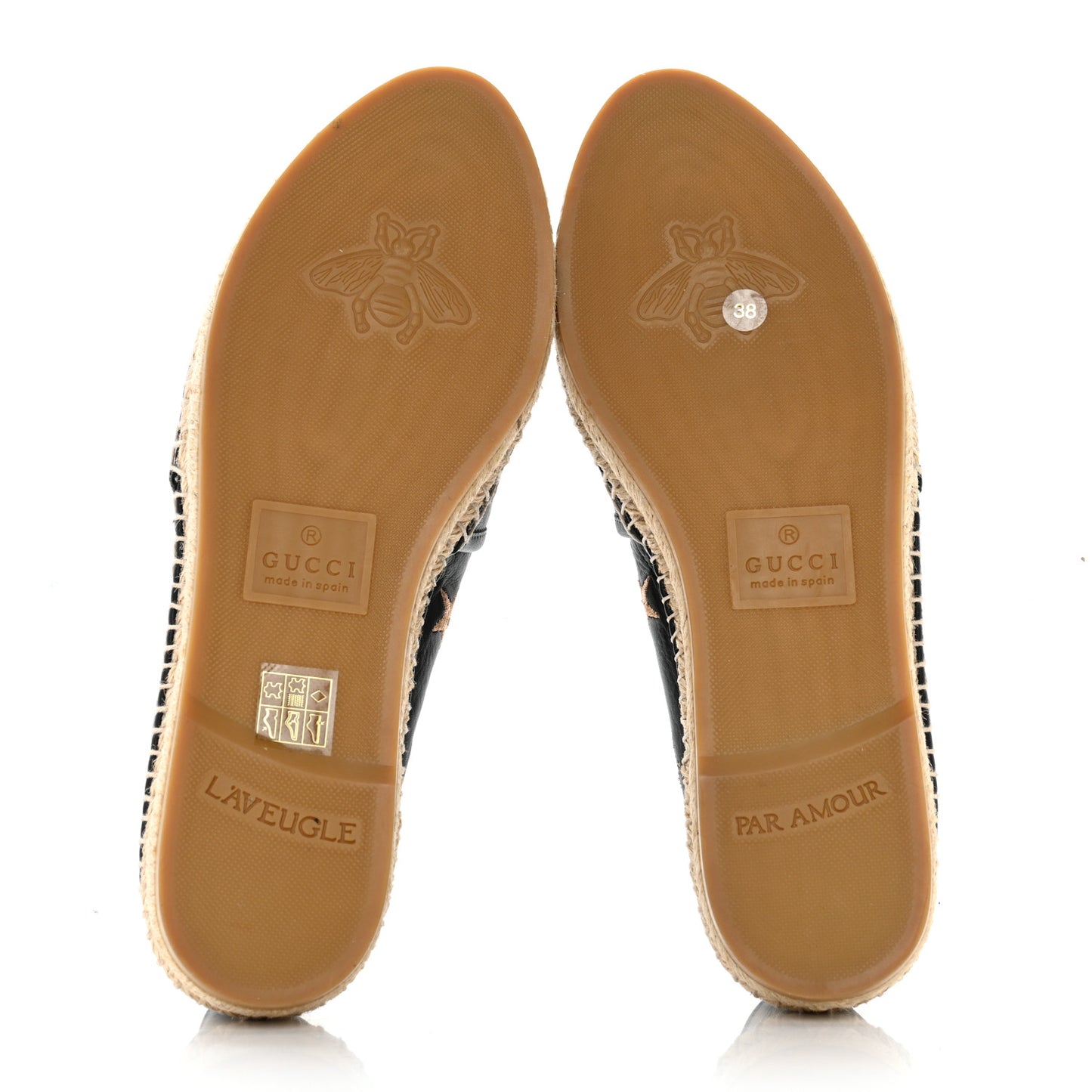Calfskin Bee Star Embroidered Espadrilles 38 Black