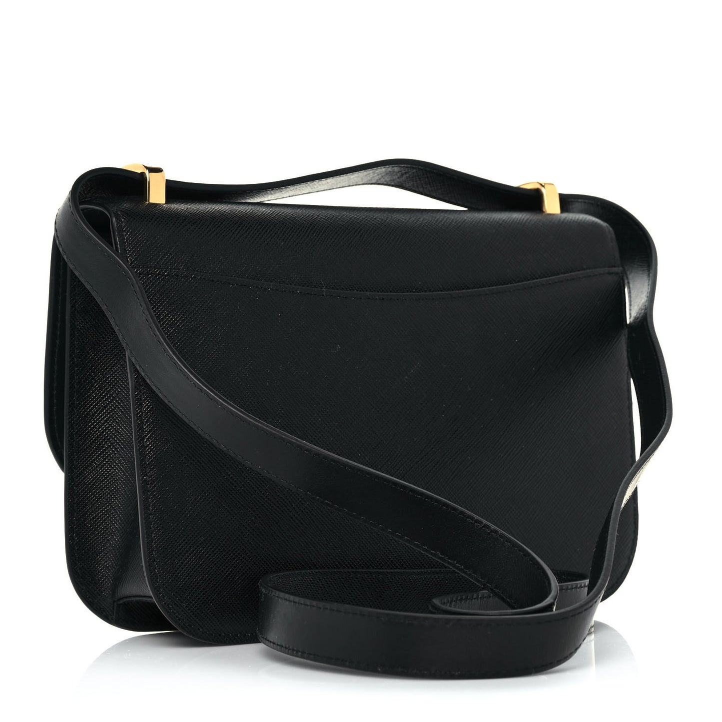 Saffiano Cuir Triangle Embleme Flap Shoulder Bag Black